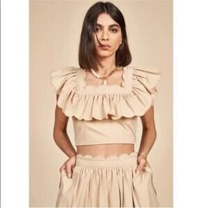 Hunter Bell Kate Beige Khaki Ruffle Crop Top Size 4